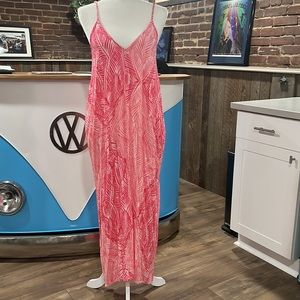 Lovestitch pink tropical leaf maxi dress, size S/M